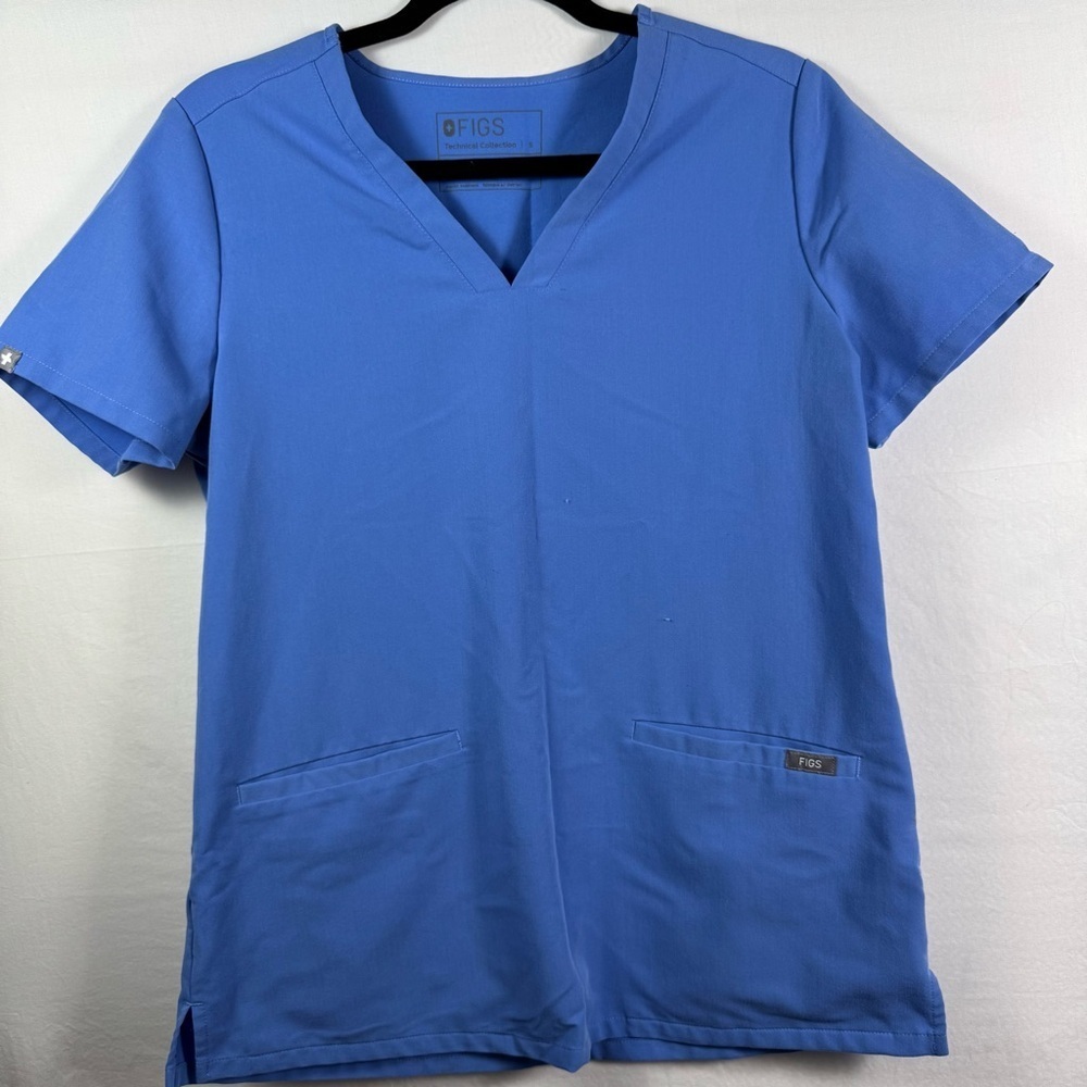 Figs Blue Scrub Top Womens Size S